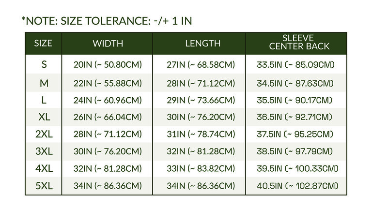 Unisex Sweatshirt Size Chart