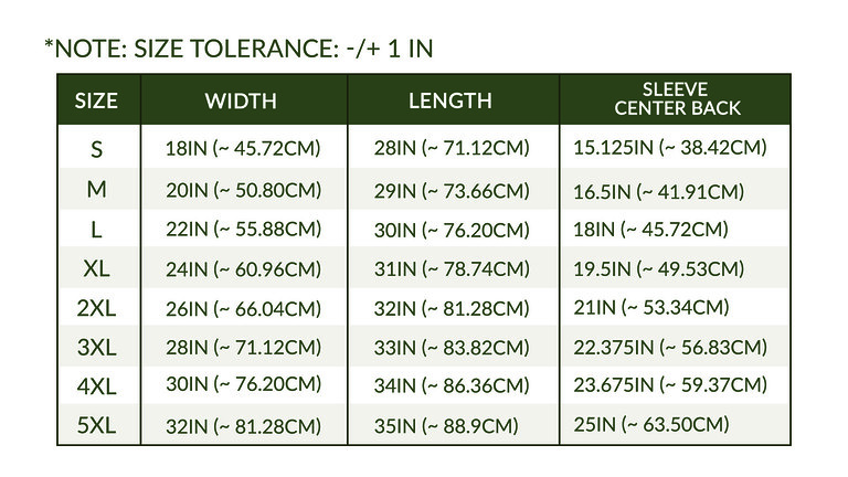 Unisex T-shirt Gildan Size Guide