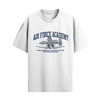 Air Force Academy A-10 Shirt with A-10 aircraft graphics and destroyed overnight slogan in vintage military aviation style
