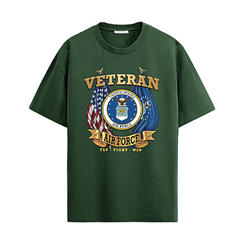 Air Force Veteran Flag Shirt with United States Air Force seal, American flag, Air Force flag, and veteran military pride design
