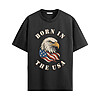 Born In The USA Shirt with patriotic eagle head graphic and American flag detail in vintage red white and blue style
