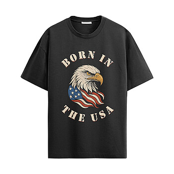 Born In The USA Shirt with patriotic eagle head graphic and American flag detail in vintage red white and blue style