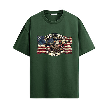 Operation Epic Fury 2026 Shirt with American eagle graphic flying over American flag with bold text, symbolizing patriotism and military pride