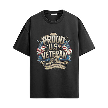 Proud U.S. Veteran Shirt featuring U.S. flags, military boots, and "Walking the Walk So You Talk the Talk" slogan in vintage patriotic style