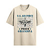 USAF Proud Grandpa Shirt with fighter jet graphic over American flag and bold U.S. Air Force Proud Grandpa text in patriotic military style