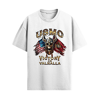 Alternative view of USMC Viking Skull Shirt – Victory or Valhalla Tee