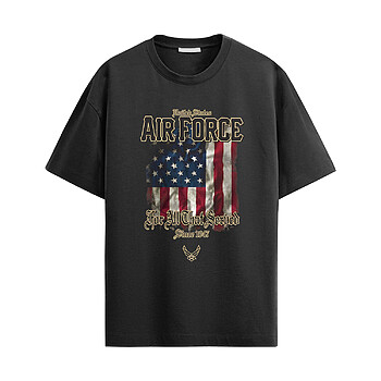 US Air Force Pride Shirt with distressed American flag graphic, vintage United States Air Force lettering, and patriotic military style design