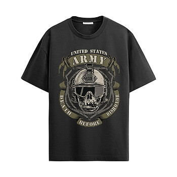 US Army Skull Shirt with military skull helmet graphic and death before dishonor design