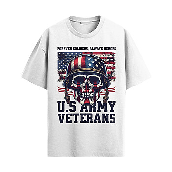 US Army Veteran Skull Flag Shirt with patriotic skull helmet graphic and American flag design