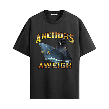 US Navy Anchors Aweigh Ship Shirt with naval warship graphic and anchors aweigh design