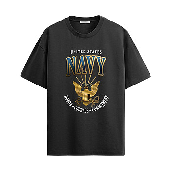 US Navy Gold Crest Shirt with United States Navy emblem and honor courage commitment design