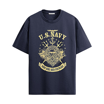 US Navy Ocean God Crest Shirt with sea god crest, trident graphic, and United States Navy design