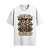 US Veterans Freedom Shirt with soldier graphic, American flag background, and freedom is not free we paid for it message in patriotic military tribute style
