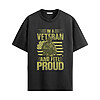 Veteran Pride Shirt with soldier silhouette, American flag graphic, and "I'm a Veteran and Feel Proud" slogan in military tribute style